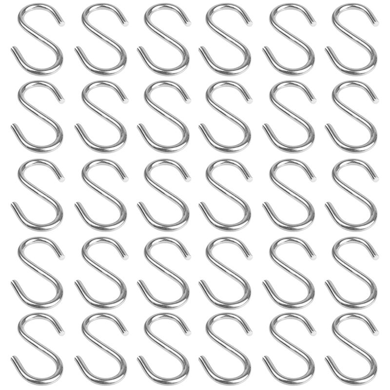 AUXBC 32PCS 1-1/2 Inch 304 Stainless Steel S Hooks, Heavy Duty M3 Hanging Hooks Mini S Shaped Hangers, Curtain Hanging Connectors S Shaped Utility Hooks - Image 1